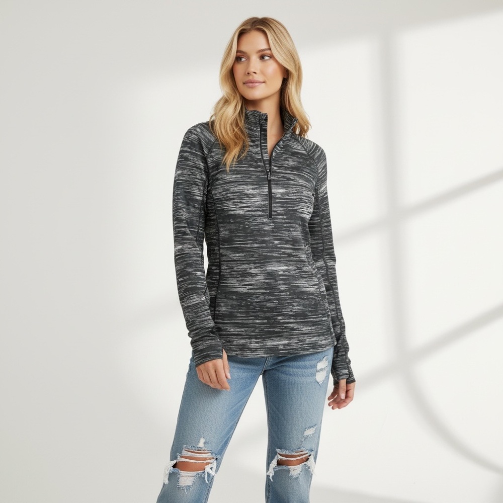 Under Armour Quarter Zip Pullover Medium Gray Black ColdGear Athletic Top